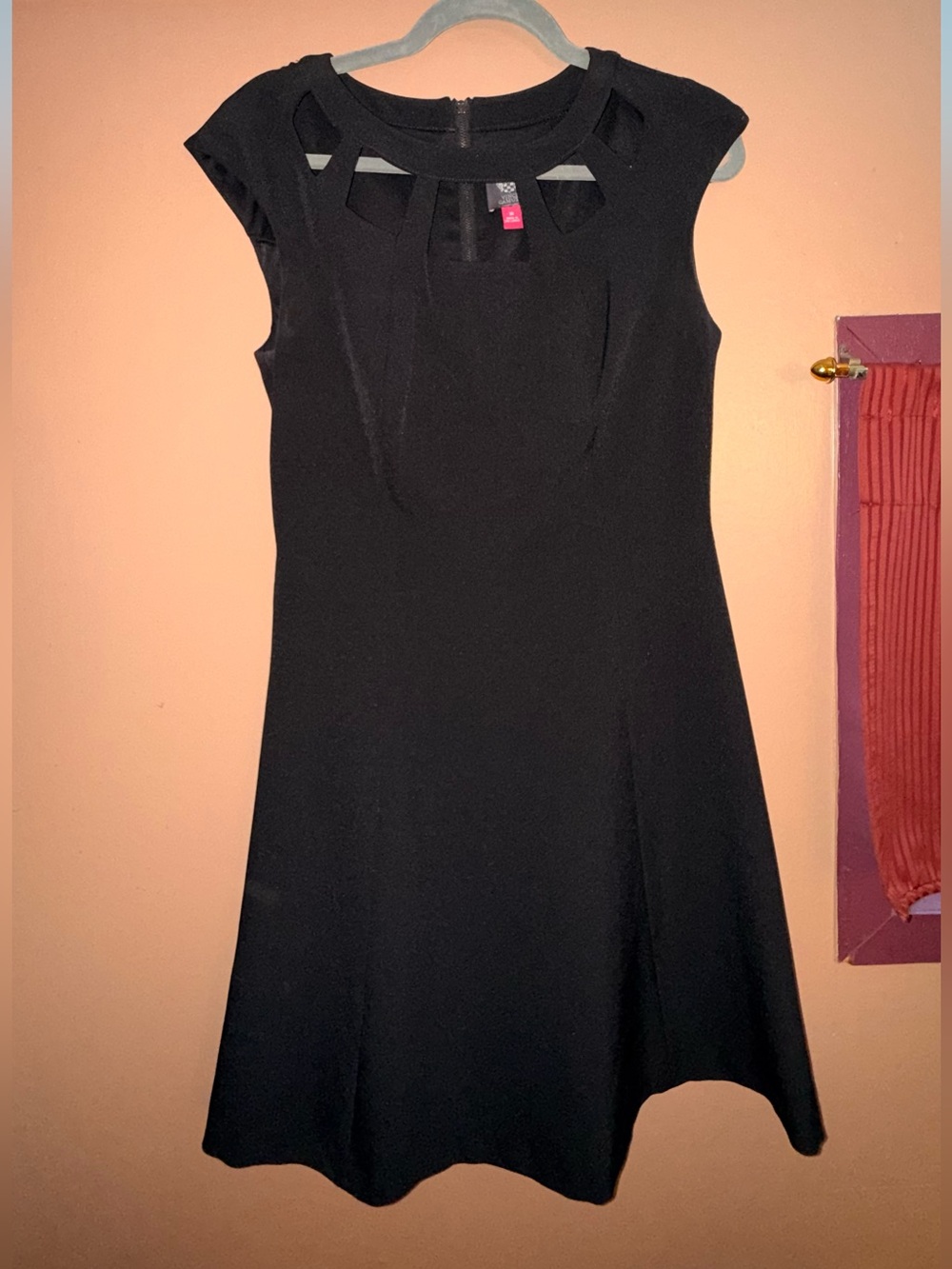 Vince Camuto Black Cap-Sleeve Cutout Mini Skater Dress
